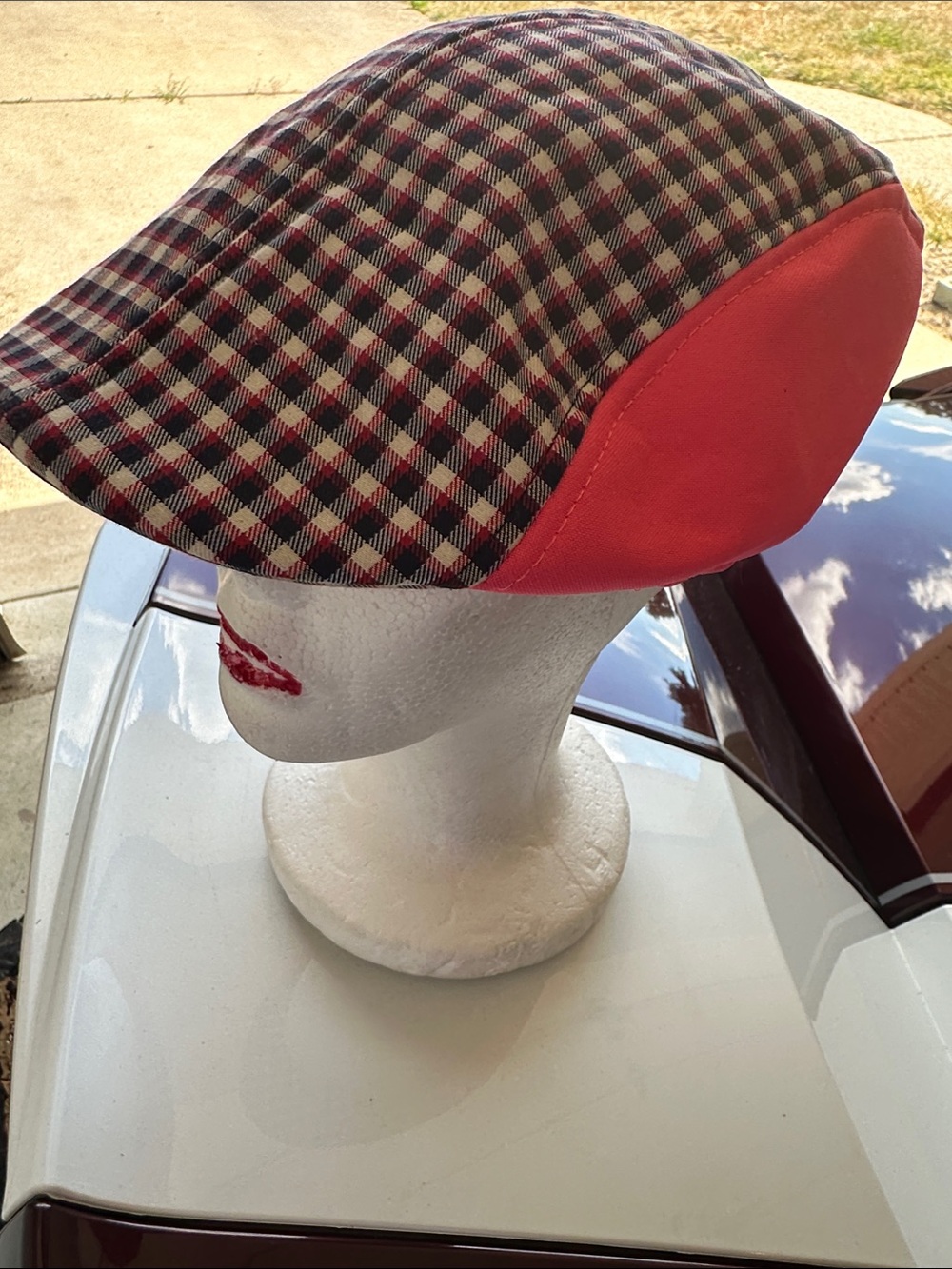 Plaid and Red Cotton Flat Cap